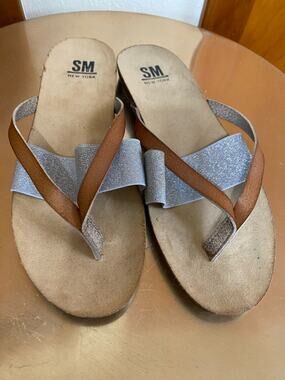 Never Worn SM New York Brown and Silver Two-Strap Women's Sandals